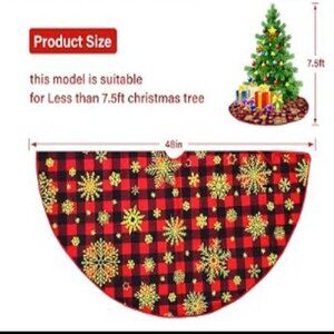 BUFFALO PLAID HOLIDAY CHRISTMAS TREE SKIRT 48 INCH GOLDEN SNOWFLAKES